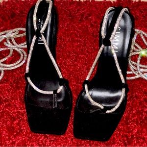 Black sparkling lace up heels